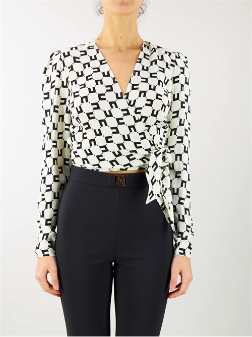 Cropped blouse in viscose georgette fabric with logo print and knot Elisabetta Franchi ELISABETTA FRANCHI | Shirt | CAS4141E2E84